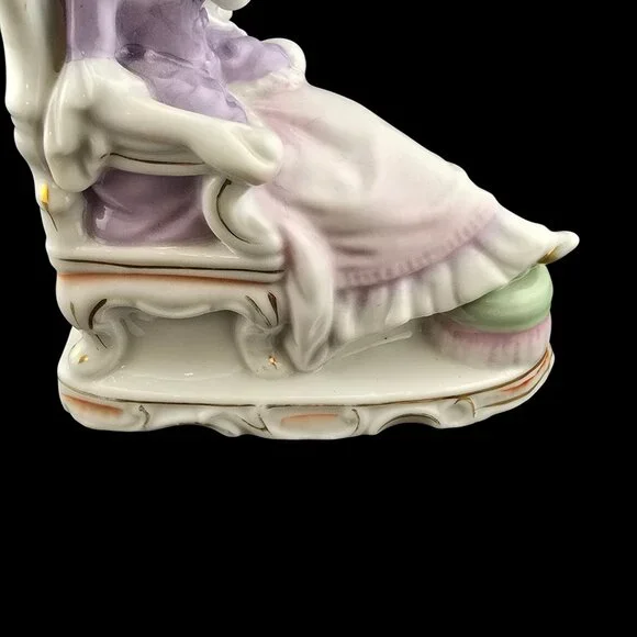 Vintage Porcelain Figurine Victorian Lady In Chair With Tea Cup Feet Up  Japan - Picture 6 of 11